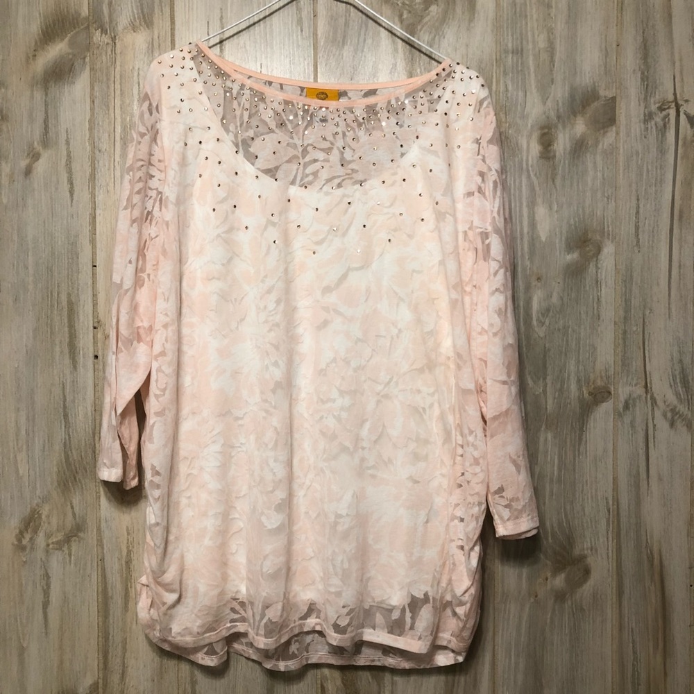 Ruby Rd. Size 2X Sheer Top w/ Rhinestone Detail